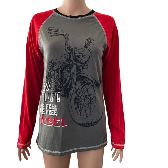 UNLV Tshirt Pajama Top Boys XL Raglan Red Gray Motorcycle Rev It Up - Picture 10 of 10